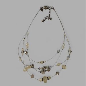 Chico's Wired Multi Strand Beaded Illusion Necklace Silver & Clear Evening Glam